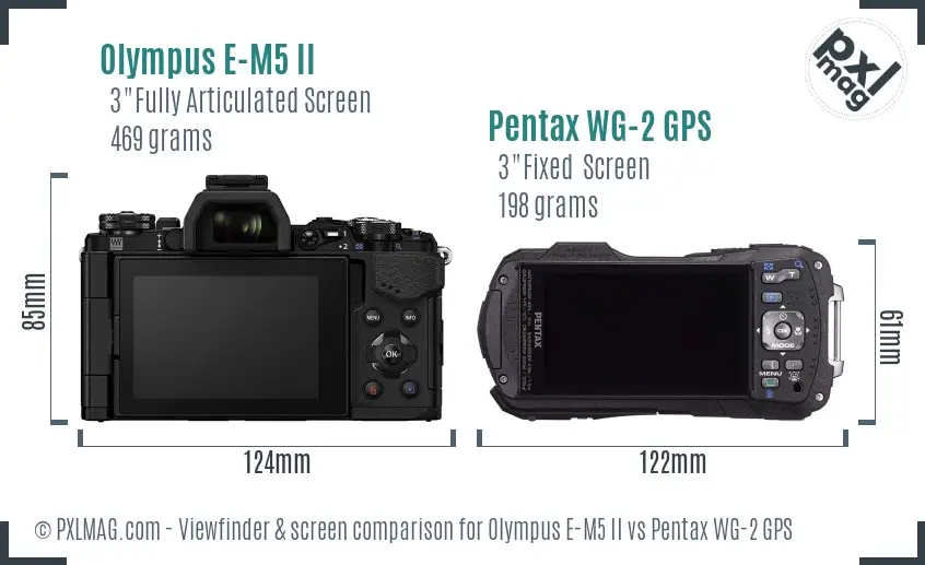 Olympus E-M5 II vs Pentax WG-2 GPS Screen and Viewfinder comparison