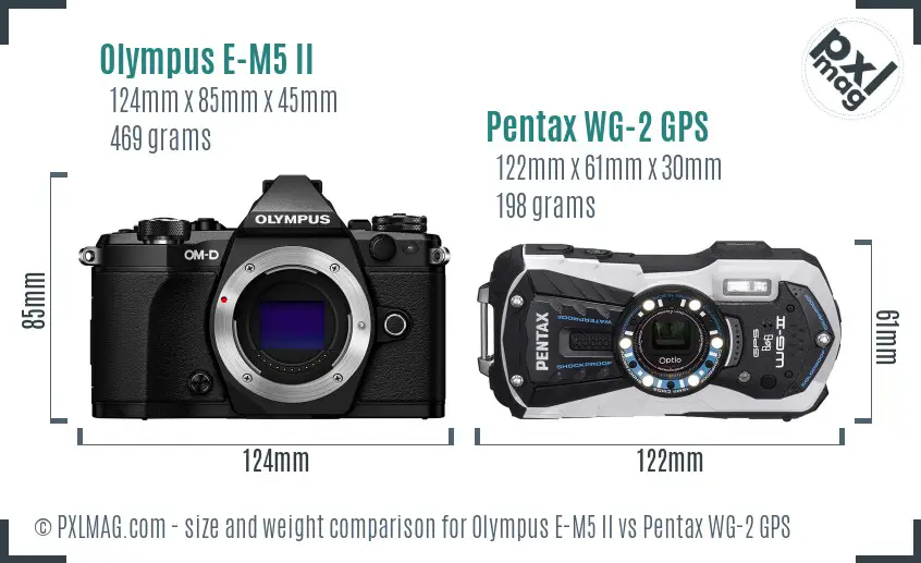 Olympus E-M5 II vs Pentax WG-2 GPS size comparison