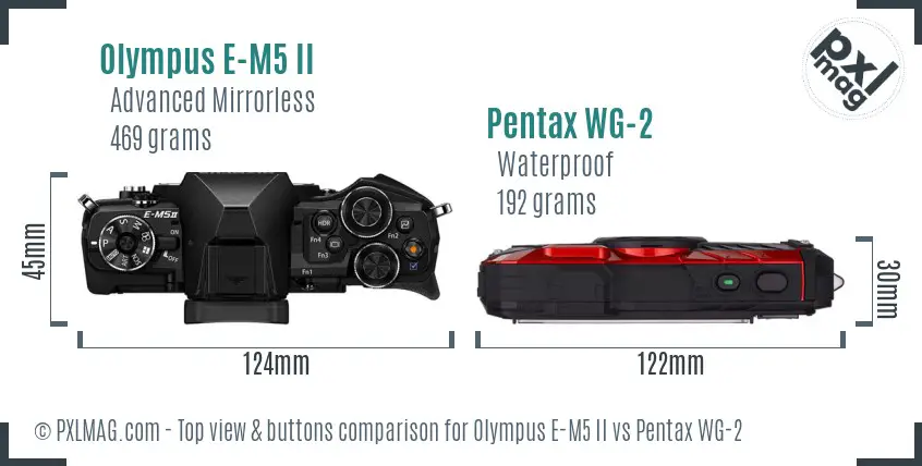 Olympus E-M5 II vs Pentax WG-2 top view buttons comparison