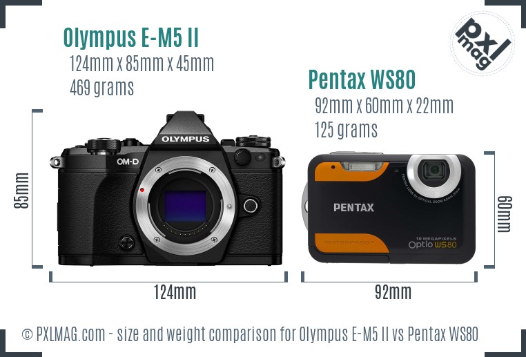 Olympus E-M5 II vs Pentax WS80 size comparison