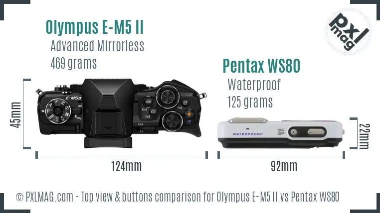Olympus E-M5 II vs Pentax WS80 top view buttons comparison