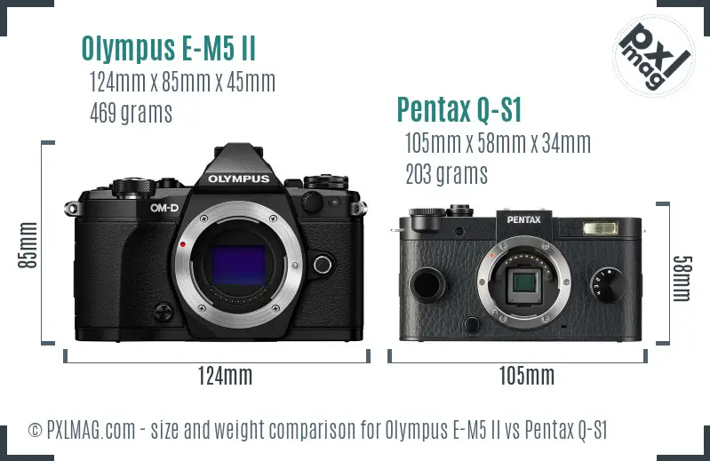 Olympus E-M5 II vs Pentax Q-S1 size comparison