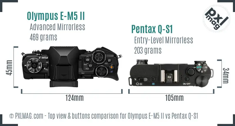 Olympus E-M5 II vs Pentax Q-S1 top view buttons comparison