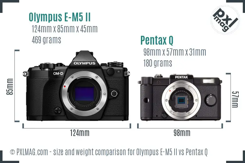 Olympus E-M5 II vs Pentax Q size comparison