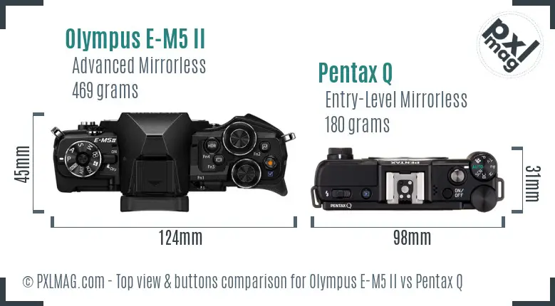 Olympus E-M5 II vs Pentax Q top view buttons comparison
