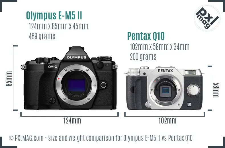 Olympus E-M5 II vs Pentax Q10 size comparison