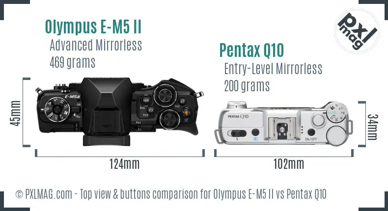 Olympus E-M5 II vs Pentax Q10 top view buttons comparison