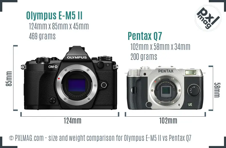 Olympus E-M5 II vs Pentax Q7 size comparison