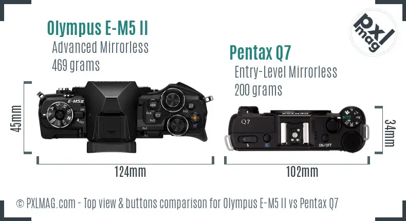 Olympus E-M5 II vs Pentax Q7 top view buttons comparison