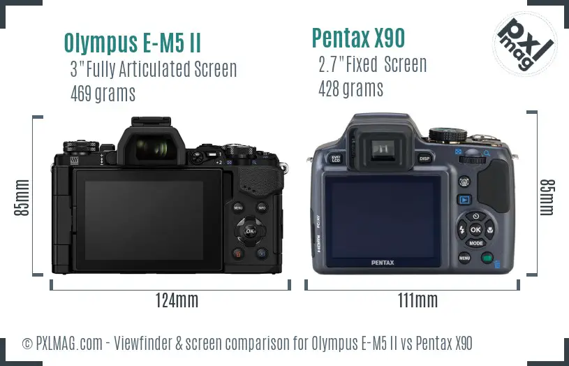 Olympus E-M5 II vs Pentax X90 Screen and Viewfinder comparison