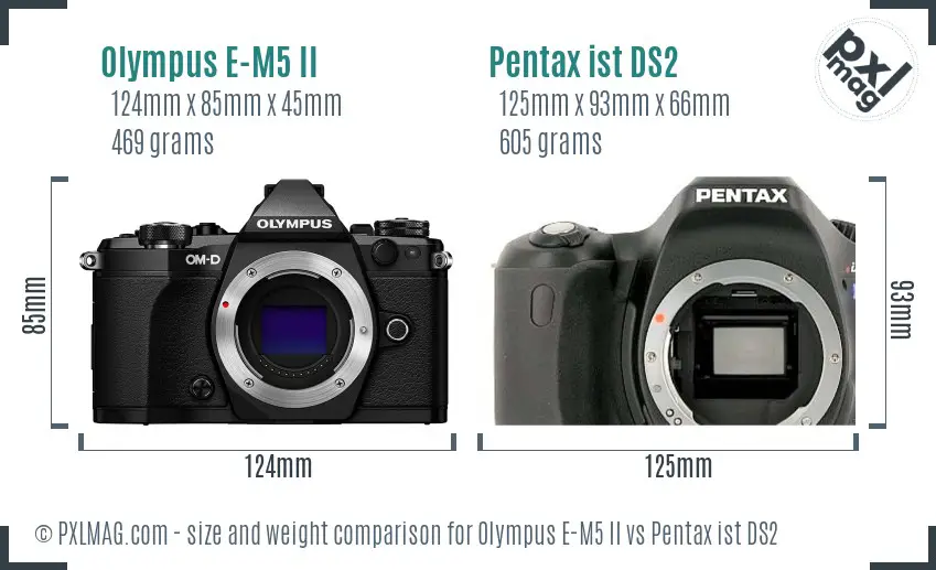 Olympus E-M5 II vs Pentax ist DS2 size comparison