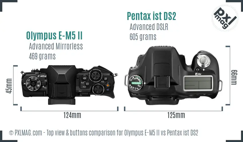 Olympus E-M5 II vs Pentax ist DS2 top view buttons comparison