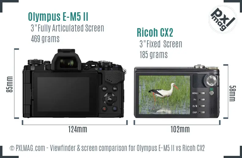 Olympus E-M5 II vs Ricoh CX2 Screen and Viewfinder comparison