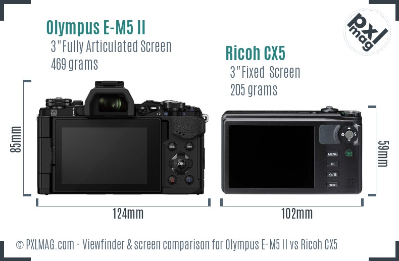 Olympus E-M5 II vs Ricoh CX5 Screen and Viewfinder comparison