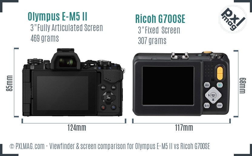 Olympus E-M5 II vs Ricoh G700SE Screen and Viewfinder comparison
