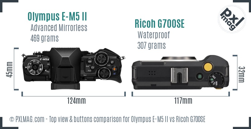 Olympus E-M5 II vs Ricoh G700SE top view buttons comparison