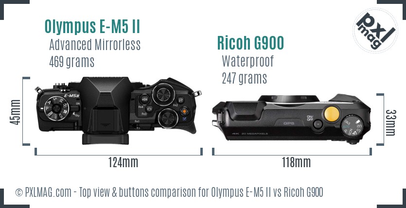 Olympus E-M5 II vs Ricoh G900 top view buttons comparison