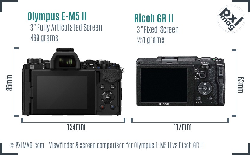 Olympus E-M5 II vs Ricoh GR II Screen and Viewfinder comparison