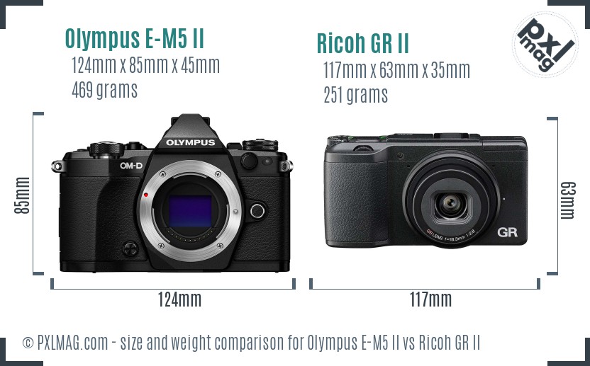 Olympus E-M5 II vs Ricoh GR II size comparison Olympus E-M5 II vs Ricoh GR II size comparison