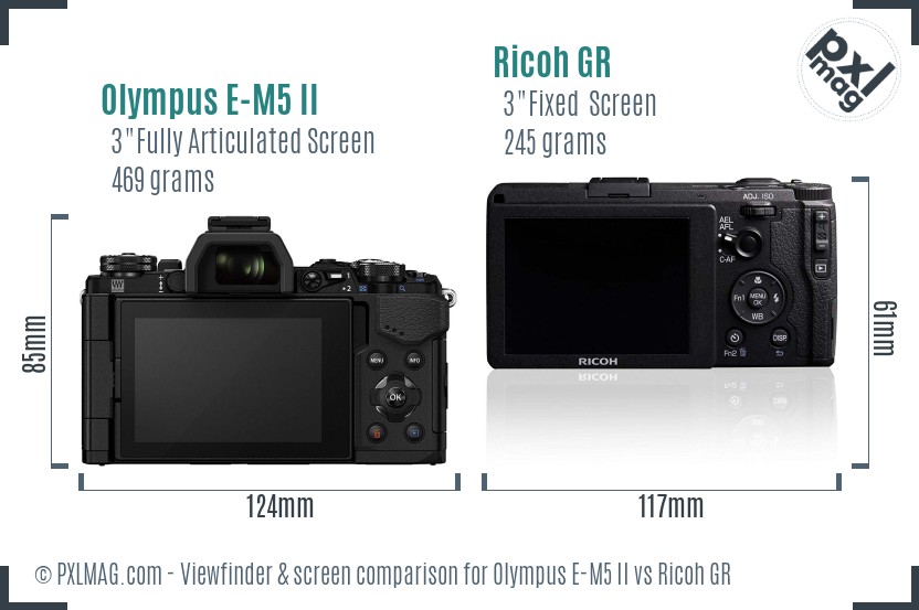 Olympus E-M5 II vs Ricoh GR Screen and Viewfinder comparison