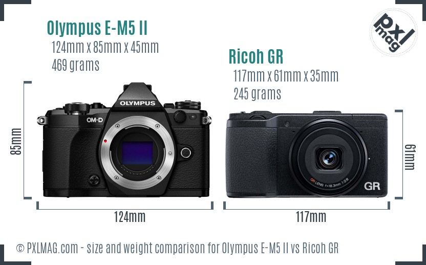 Olympus E-M5 II vs Ricoh GR size comparison