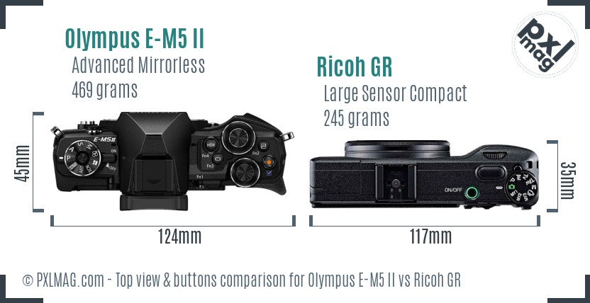 Olympus E-M5 II vs Ricoh GR top view buttons comparison