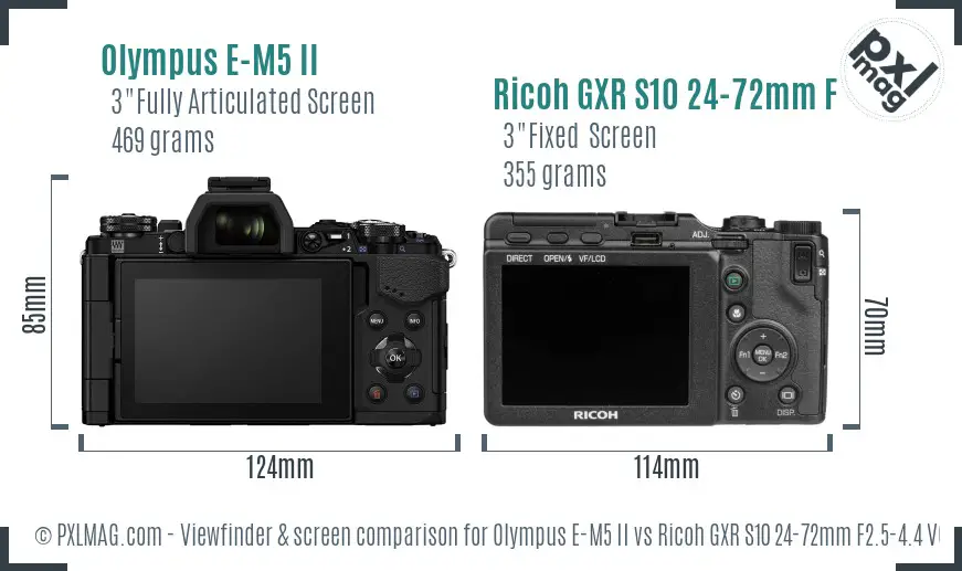 Olympus E-M5 II vs Ricoh GXR S10 24-72mm F2.5-4.4 VC Screen and Viewfinder comparison