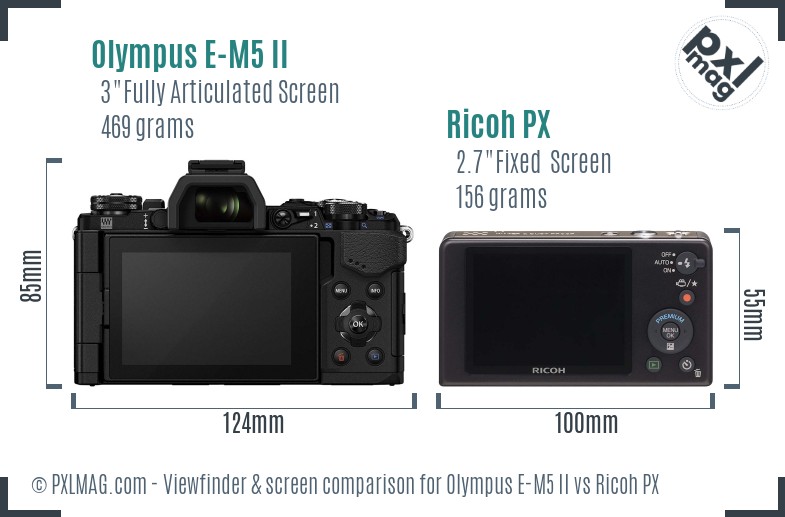 Olympus E-M5 II vs Ricoh PX Screen and Viewfinder comparison