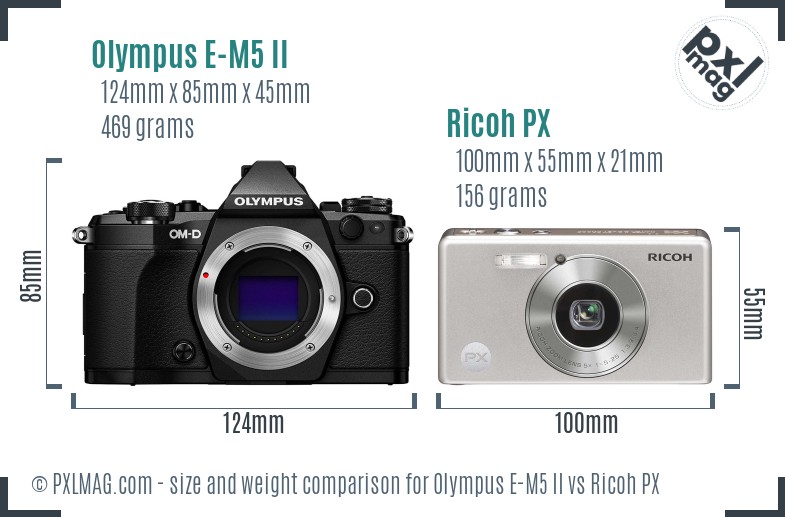 Olympus E-M5 II vs Ricoh PX size comparison