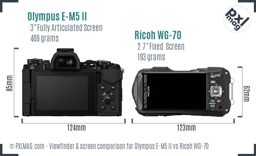 Olympus E-M5 II vs Ricoh WG-70 Screen and Viewfinder comparison