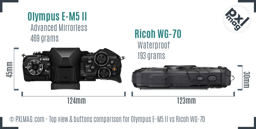Olympus E-M5 II vs Ricoh WG-70 top view buttons comparison