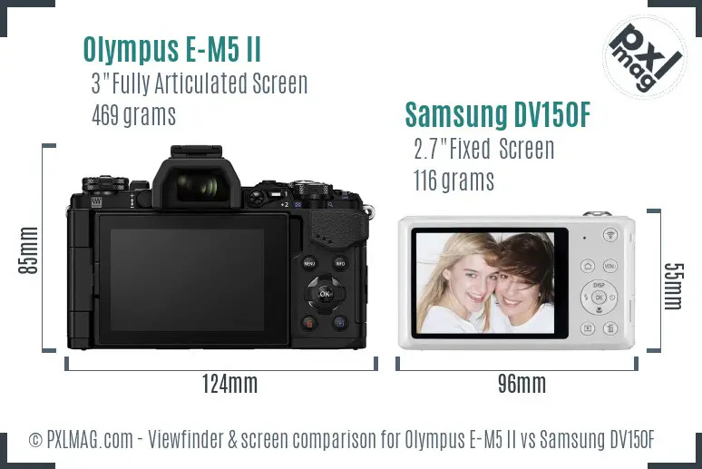 Olympus E-M5 II vs Samsung DV150F Screen and Viewfinder comparison