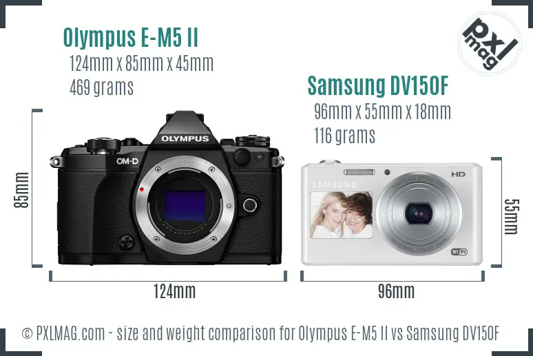 Olympus E-M5 II vs Samsung DV150F size comparison Olympus E-M5 II vs Samsung DV150F size comparison