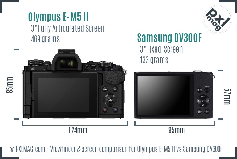 Olympus E-M5 II vs Samsung DV300F Screen and Viewfinder comparison