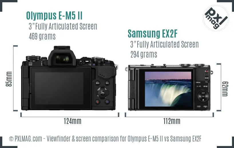 Olympus E-M5 II vs Samsung EX2F Screen and Viewfinder comparison