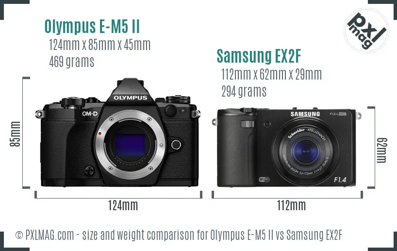 Olympus E-M5 II vs Samsung EX2F size comparison