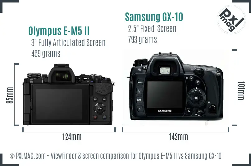 Olympus E-M5 II vs Samsung GX-10 Screen and Viewfinder comparison