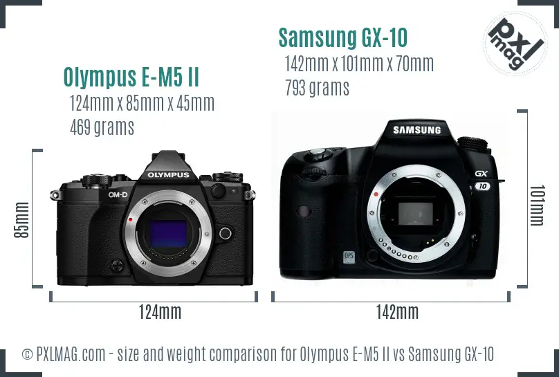 Olympus E-M5 II vs Samsung GX-10 size comparison