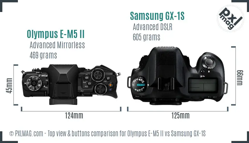 Olympus E-M5 II vs Samsung GX-1S top view buttons comparison