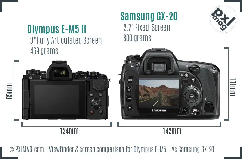 Olympus E-M5 II vs Samsung GX-20 Screen and Viewfinder comparison Olympus E-M5 II vs Samsung GX-20 Screen and Viewfinder comparison