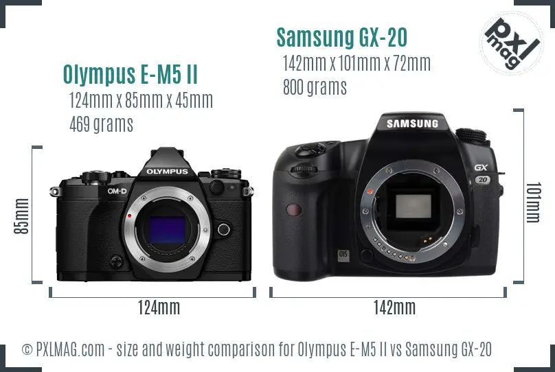 Olympus E-M5 II vs Samsung GX-20 size comparison Olympus E-M5 II vs Samsung GX-20 size comparison