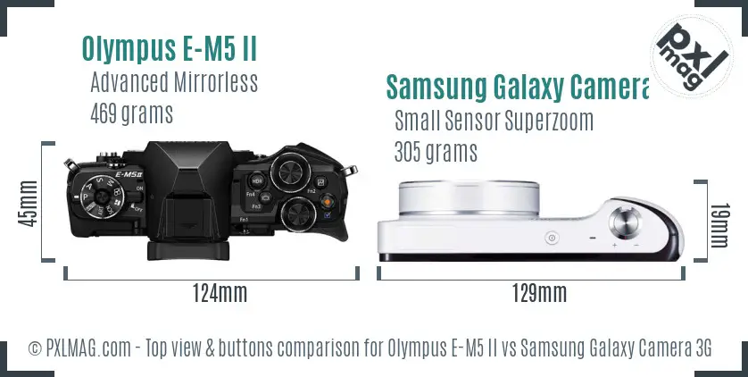 Olympus E-M5 II vs Samsung Galaxy Camera 3G top view buttons comparison