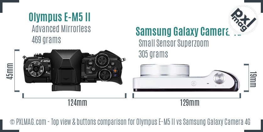 Olympus E-M5 II vs Samsung Galaxy Camera 4G top view buttons comparison