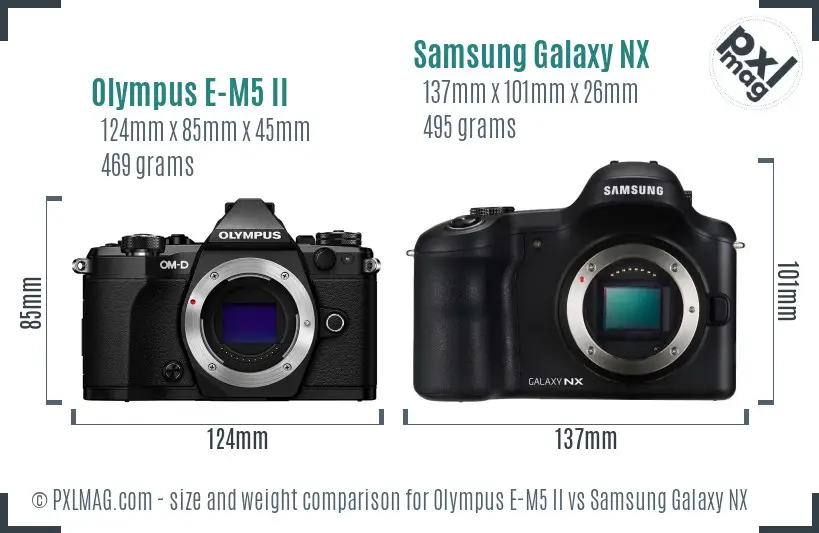 Olympus E-M5 II vs Samsung Galaxy NX size comparison