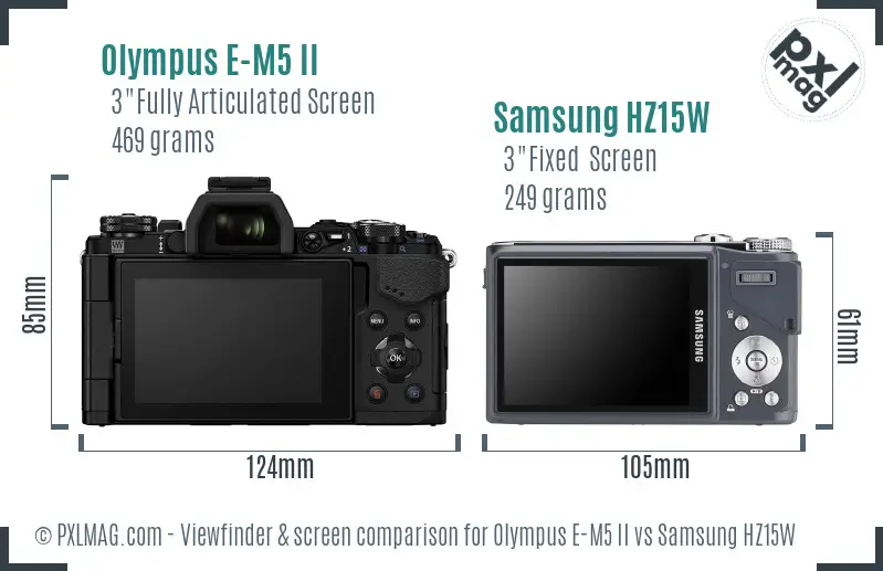 Olympus E-M5 II vs Samsung HZ15W Screen and Viewfinder comparison