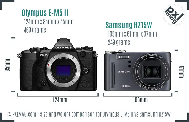 Olympus E-M5 II vs Samsung HZ15W size comparison