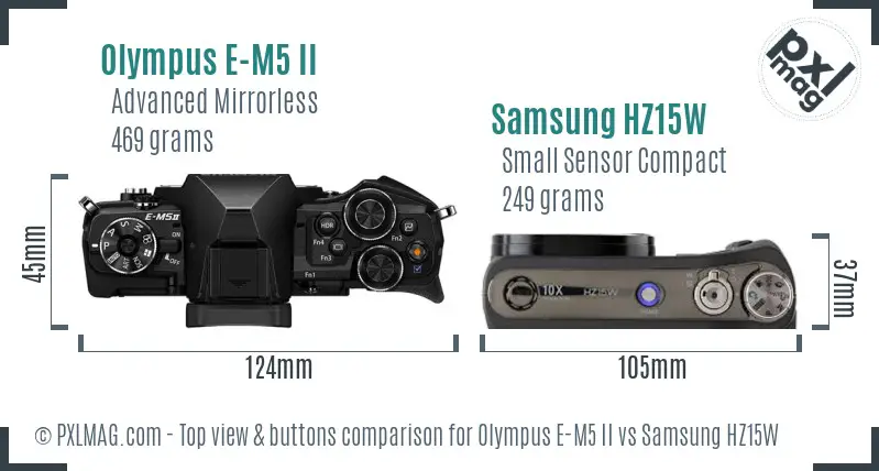 Olympus E-M5 II vs Samsung HZ15W top view buttons comparison