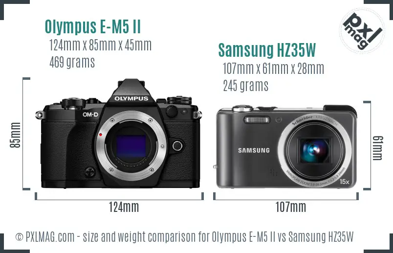 Olympus E-M5 II vs Samsung HZ35W size comparison Olympus E-M5 II vs Samsung HZ35W size comparison