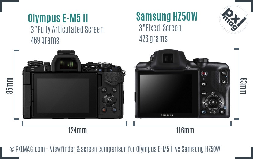 Olympus E-M5 II vs Samsung HZ50W Screen and Viewfinder comparison