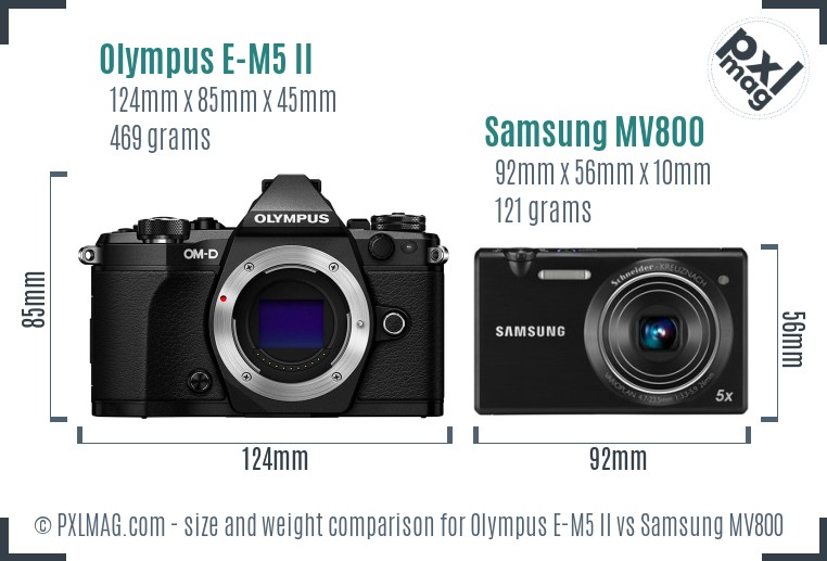 Olympus E-M5 II vs Samsung MV800 size comparison